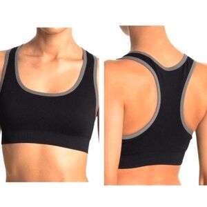 NWT Z by Zella Rival Seamless Yoga Black + Gray Stretchy Racerback Sports Bra M